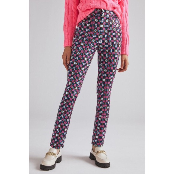 Patterned Pants High Waist Floral Print Button Fly Casual Stylish Trousers - Picture 2 of 9